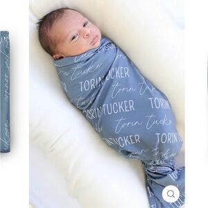 NWT - Caden Lane Personalized Baby Swaddle - Dusty Blue Name-Noah Oliver
